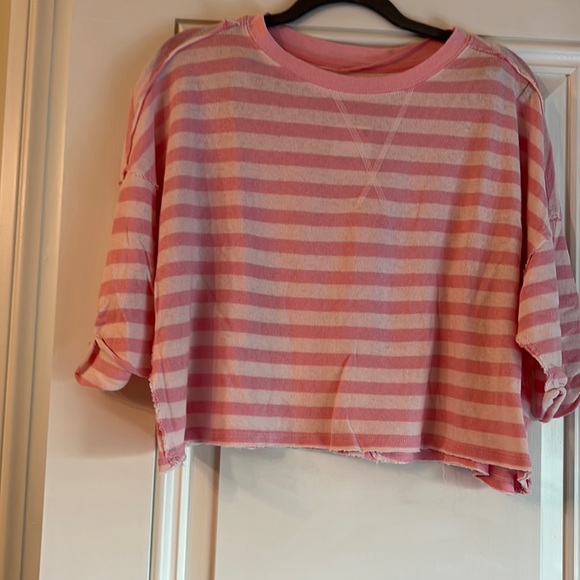 Free People Tops - NWT Free People pink on pink striped crop tee